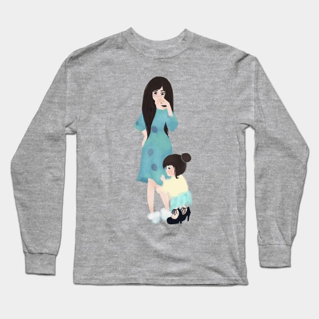 Asian Mom and Daughter Long Sleeve T-Shirt by sugarveryglider